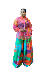 Printed Linen Pants (Dark Green)