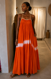 Raffia Strap Gathered Dress (Orange)