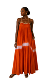 Raffia Strap Gathered Dress (Orange)
