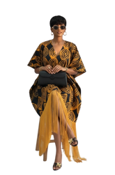 V-Neck Fringe Kaftan (Black & Gold)