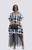 V-Neck Fringe Kaftan Kite (Black & White)