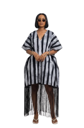 V-Neck Fringe Kaftan (Black & White)