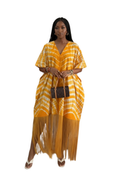 V-Neck Fringe Kaftan (Yellow)