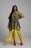 V-Neck Fringe Kaftan (Yellow Multi)