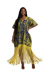 V-Neck Fringe Kaftan (Yellow Multi)