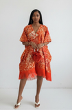 V-Neck Fringe Midi Kaftan (Orange)