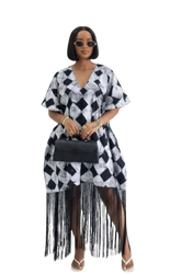 V-Neck Fringe Kaftan Kite (Black & White)