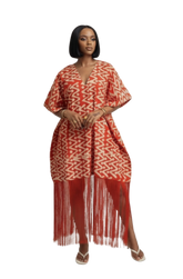 V-Neck Fringe Kaftan (Red)