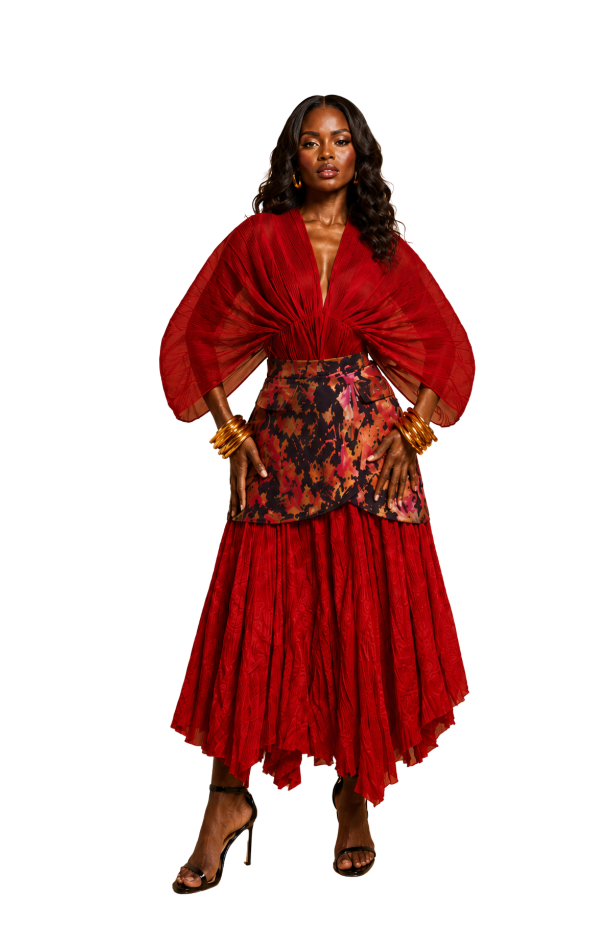Crinkle Batik Peplum Skirt (Red)