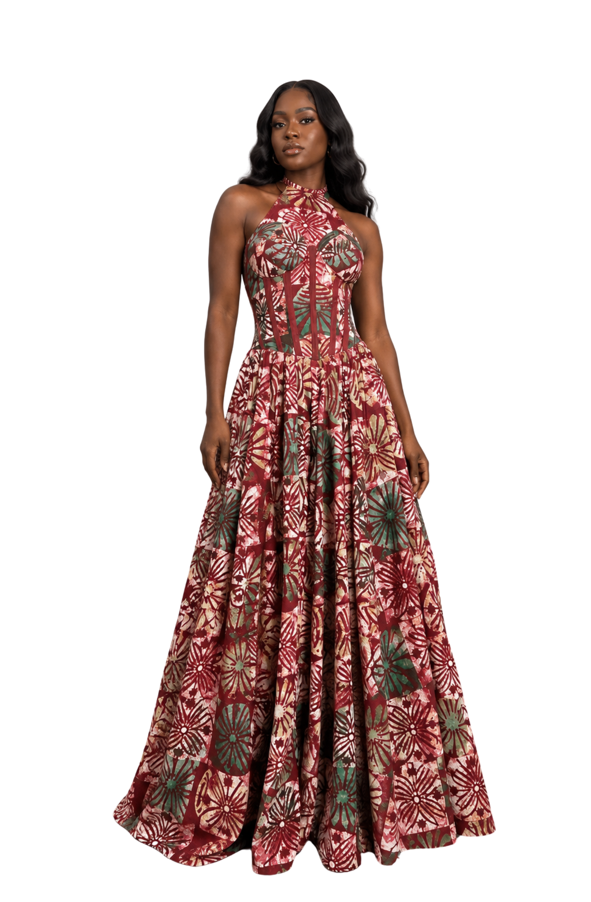 Cara Dress (Wine & Green)