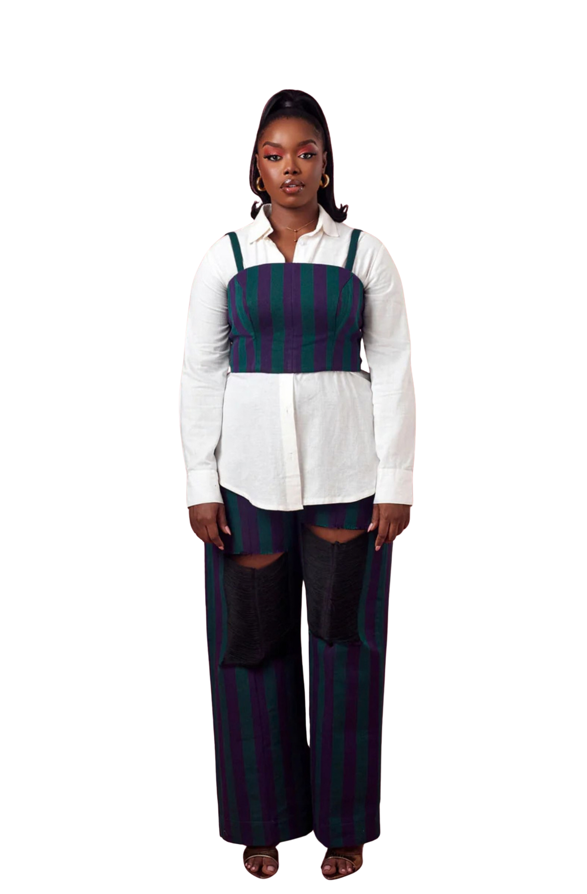 Purple/Green Stripe Ripped Pants