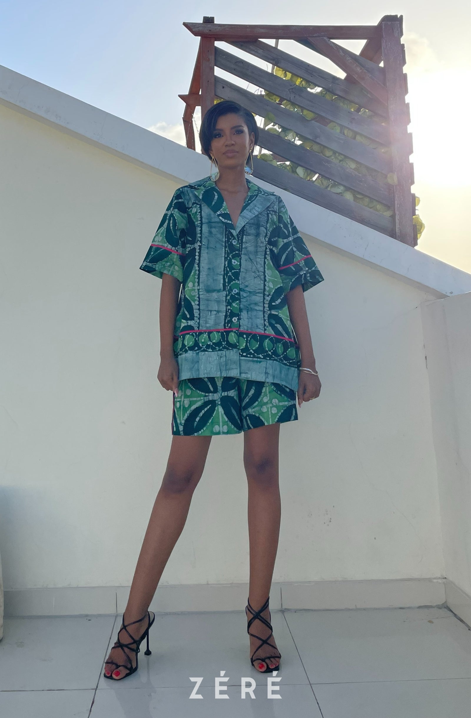 Joy Batik Pyjama Shorts Set (Green)