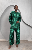 Print Silk/Chiffon Pants Set (Green)