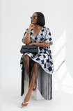 V-Neck Fringe Kaftan Kite (Black & White)