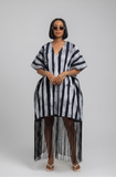 V-Neck Fringe Kaftan (Black & White)