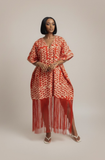 V-Neck Fringe Kaftan (Red)
