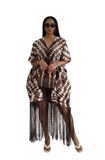 V-Neck Fringe Kaftan (Brown)