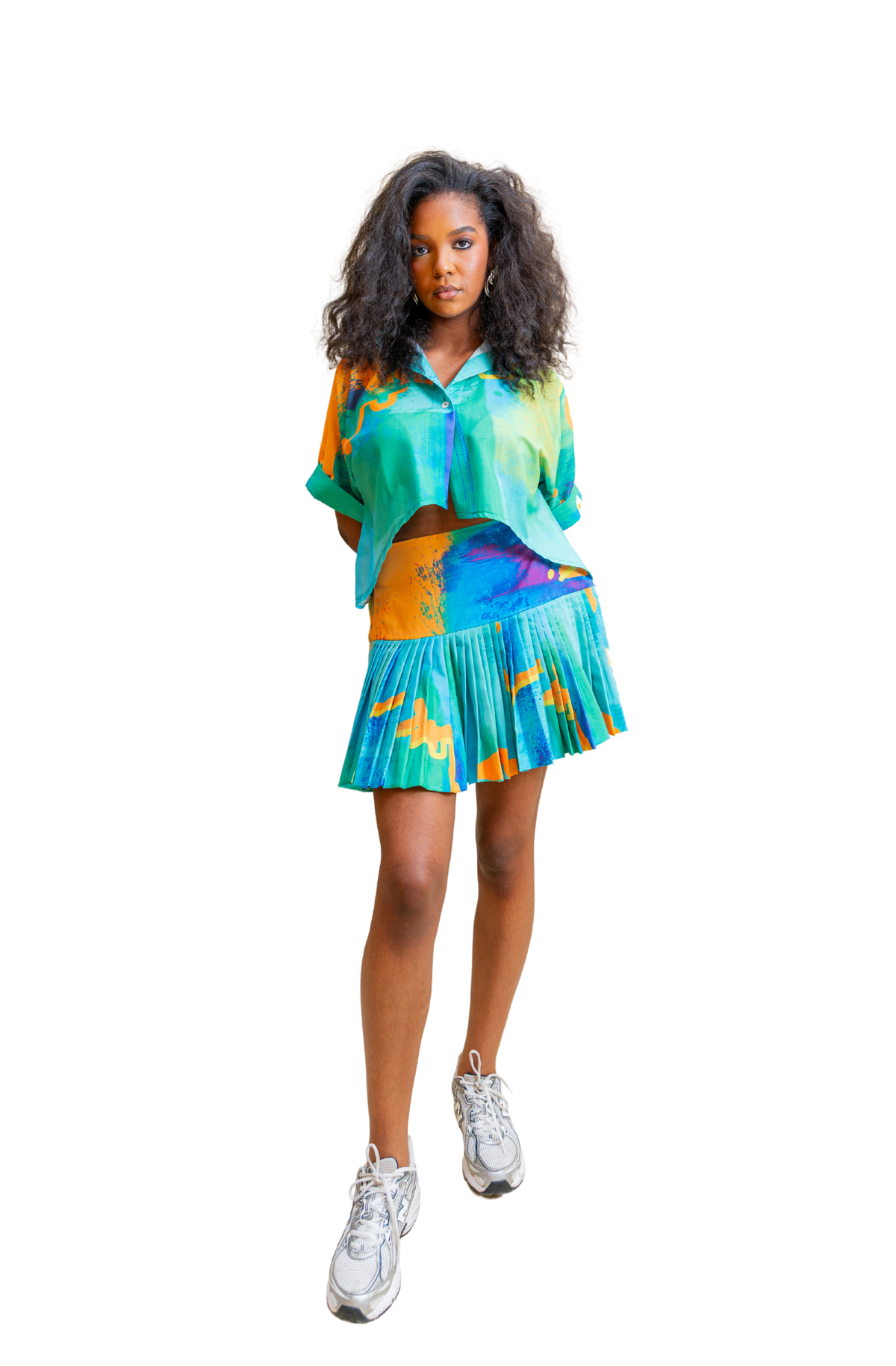 Printed Pleated Skirt (Light Green)