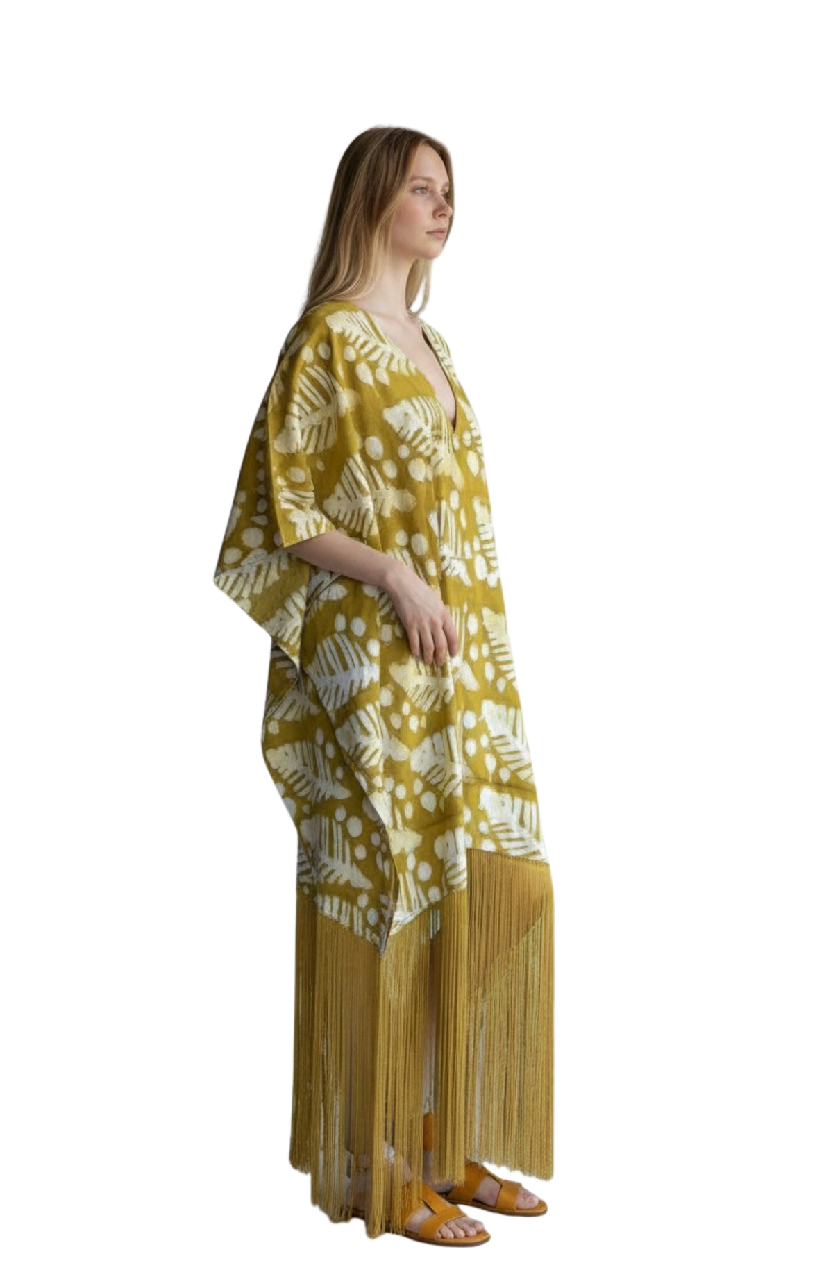 V-Neck Fringe Kaftan (Green)