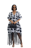 V-Neck Fringe Kaftan Kite (Black & White)
