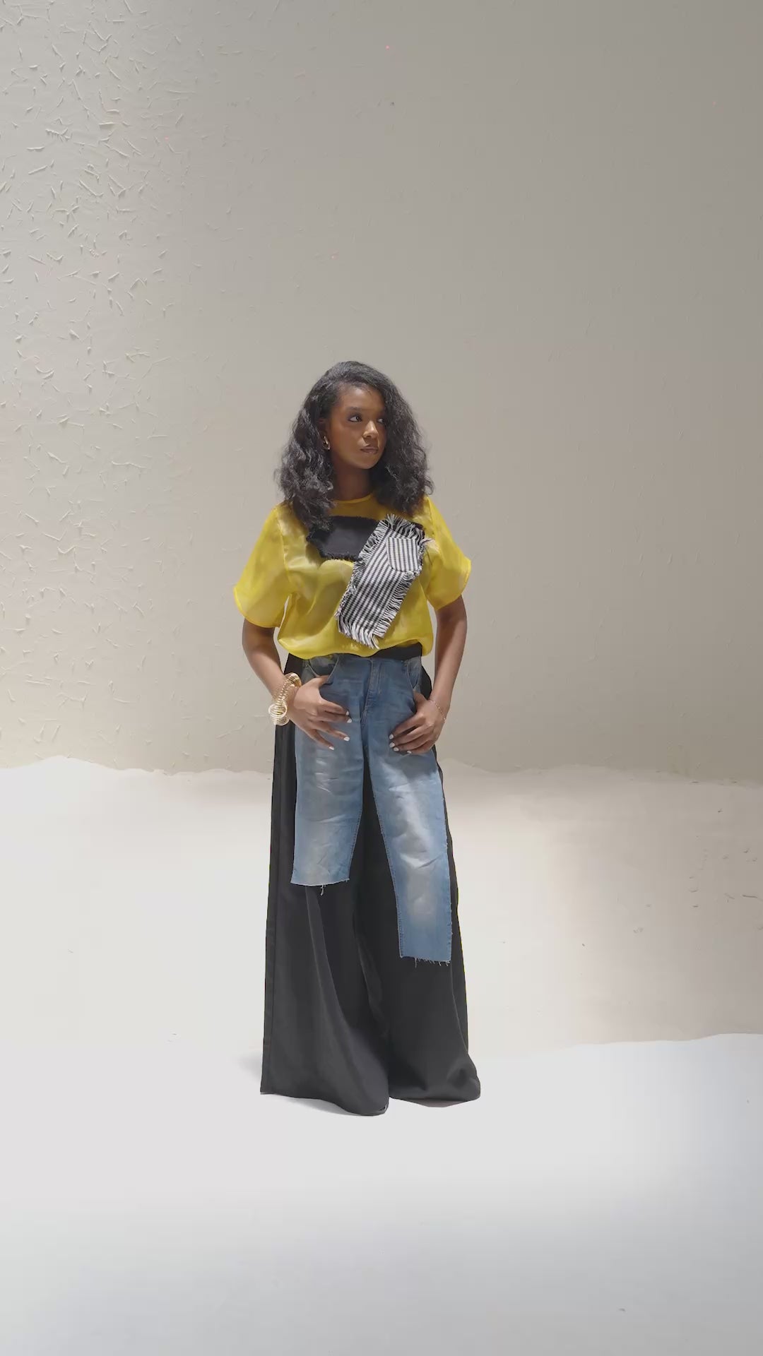 Deconstructed Linen with Denim Pants