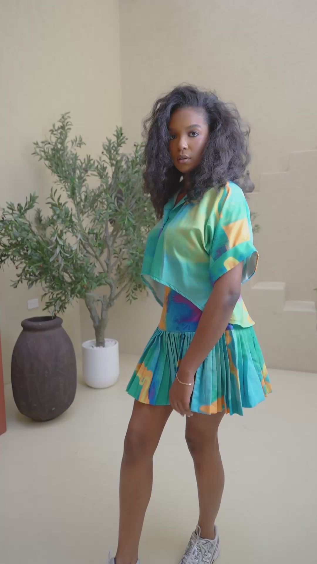 Printed Pleated Skirt (Light Green)